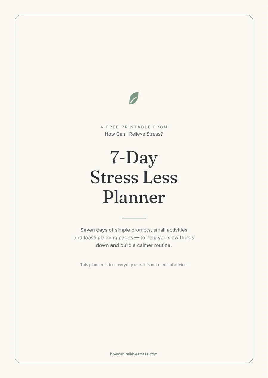 The cover of the 7-Day Stress Less Planner printable